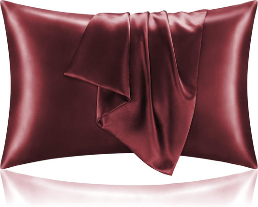 BEDELITE Satin Pillowcase for Hair and Skin, Super Soft and Cooling Similar to Silk Pillow Cases 2 Pack with Envelope Closure, Gift for Women Men(20"x36" King Size, Burgundy)