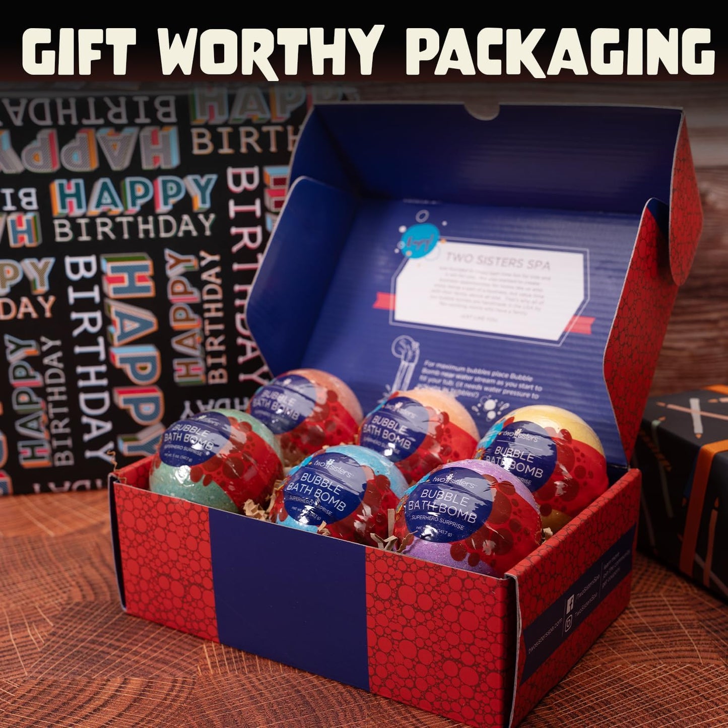 Superhero Bath Bombs for Kids with Surprise Toys Inside (6 Pack) - Large Bubble Bomb Fizzies for Boys, Girls, & Toddlers - Fruity Scents, Relaxing Aromas, Made in USA, Birthday Gift by Two Sisters