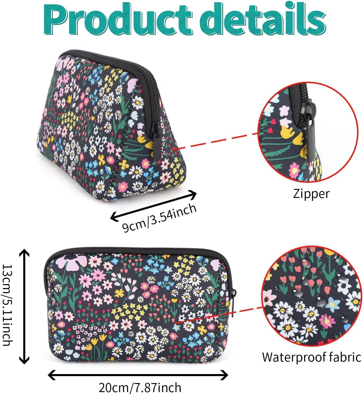 Cosmetic Bag Waterproof Neoprene Zipper Pouch Travel Portable Toiletry Makeup Bags Organizer Case for Women and Girls