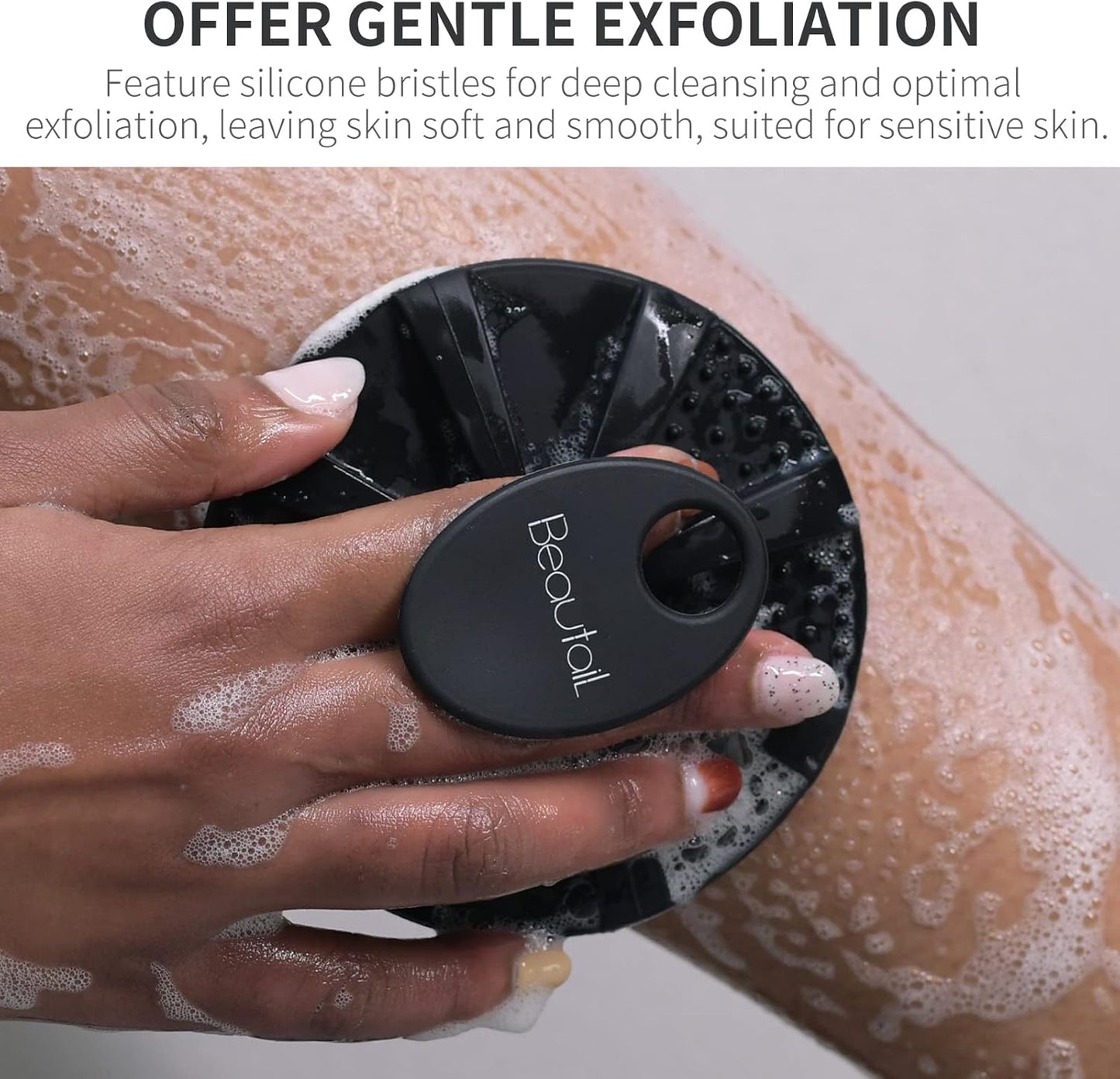 Silicone Body Scrubber 2 Pack, BEAUTAIL Shower Bath Scrubber, More Hygienic Than Traditional Loofah, Lather Nicely, Gentle Exfoliating Brush for Women Men Baby Sensitive Skin, Black+Purple