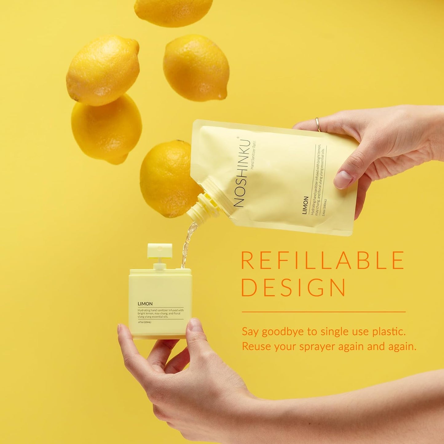 Noshinku - Refillable Hand Sanitizer Discovery Deux 3-Pack, Travel Size Spray, Hydrating Botanical Oils, Natural Ingredients, All Natural Fragrances, Sugarcane Derived Alcohol, No Parabens, No Dyes