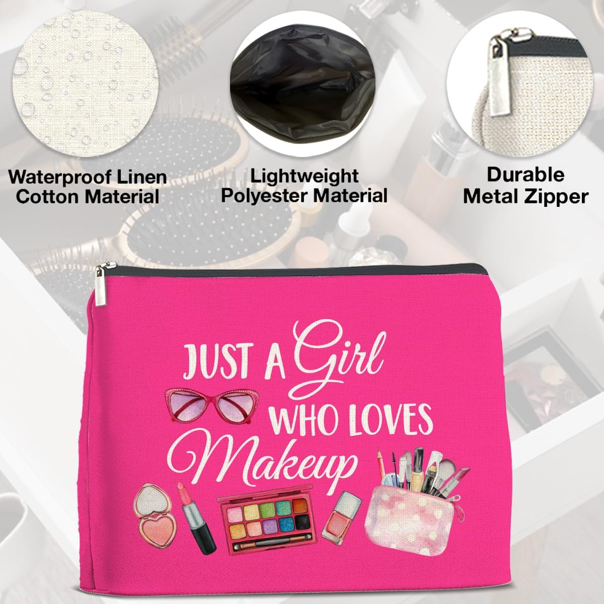 Make Up Cosmetic Bag Gifts for Women Sister Daughter, Just a Girl Who Loves Makeup Bag Zipper Makeup Pouch