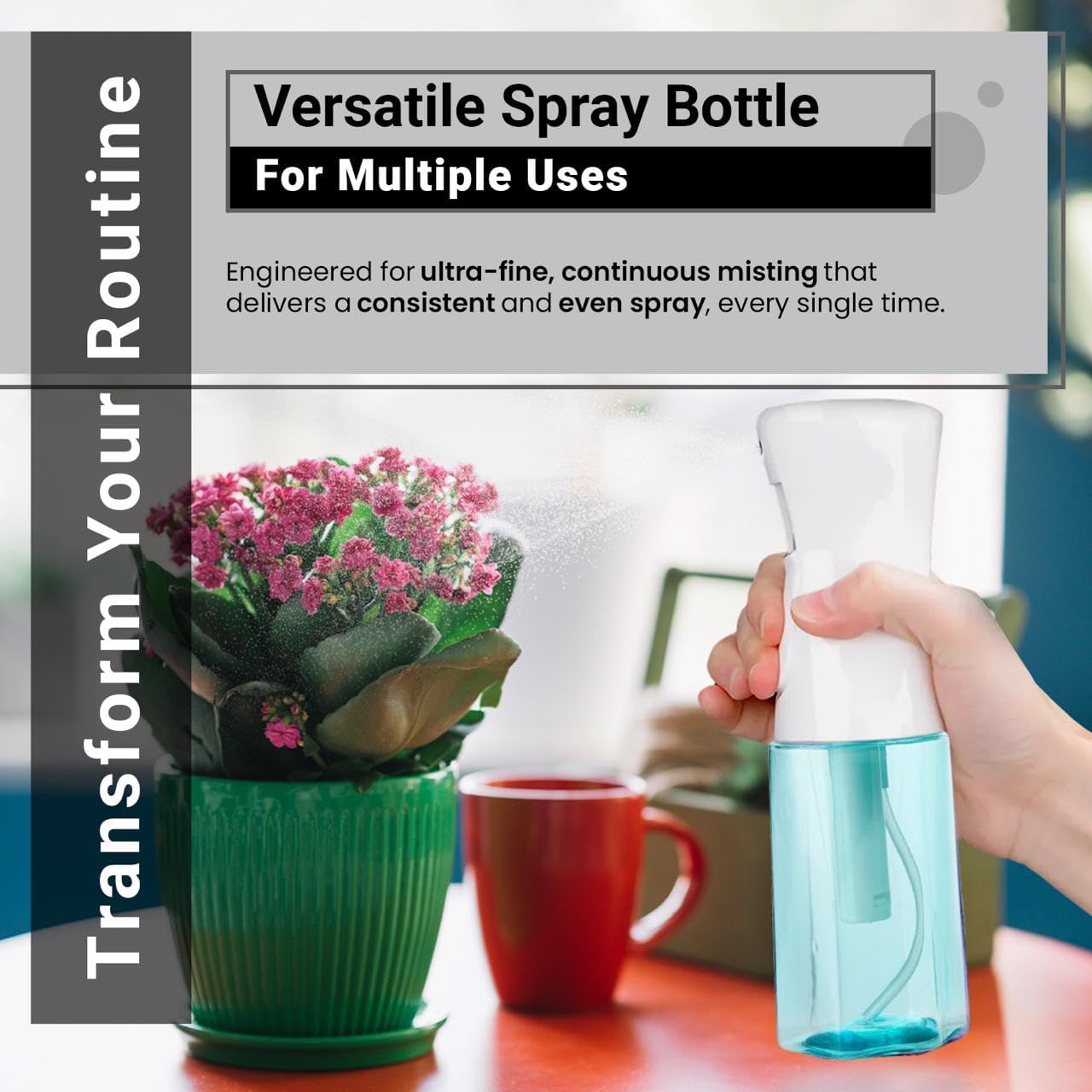 Continuous Mist Spray Bottle – Ultra Fine Mist for Hair Styling, Salon Use, and Versatile Applications – Ideal for Plants, Cleaning, and Travel – 5 oz Sky Blue Octagon Shape Empty Bottle