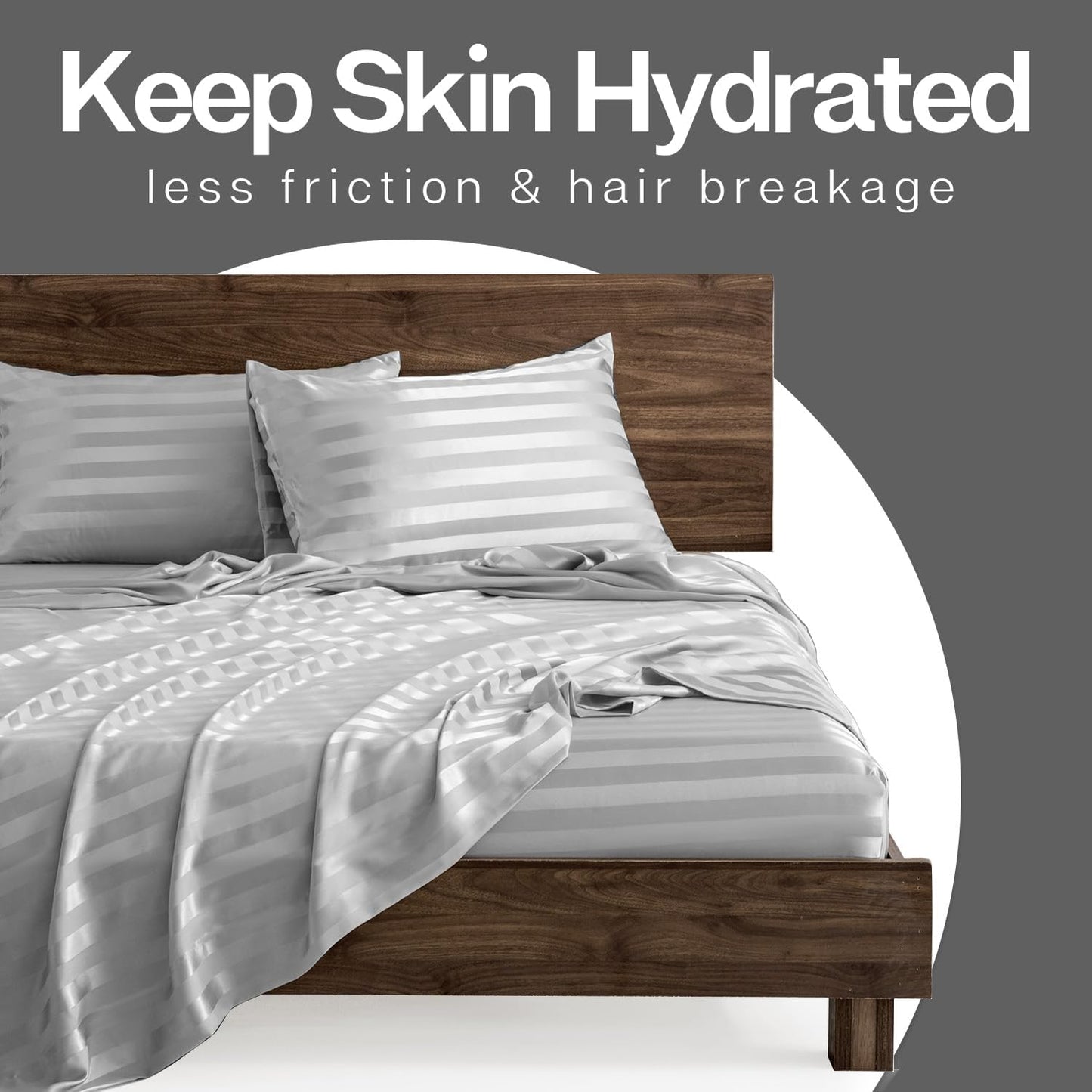 MR&HM Satin Pillowcase for Hair and Skin, Silk Satin Pillowcase 2 Pack, Standard Size Pillow Cases Set of 2, Silky Pillow Cover with Envelope Closure (20x26, Silver Grey Striped)