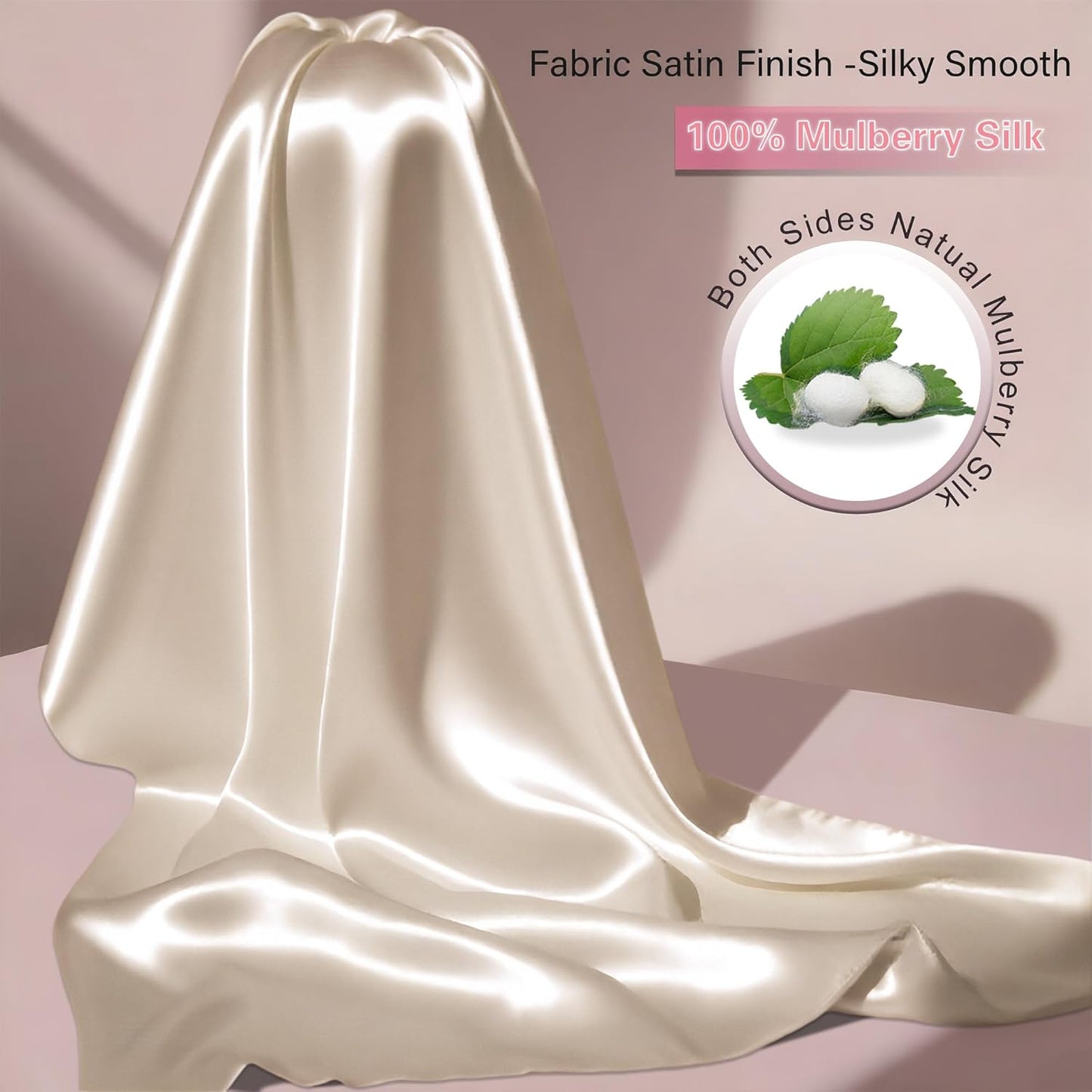 Mulberry Silk Pillow Cases 2 Pack Standard Size with Zipper, Ultra Smooth Soft Breathable Cooling Pillow Cases for Hot Sleepers, Silk Satin Pillowcase for Hair and Skin Set of 2, Gifts for Women