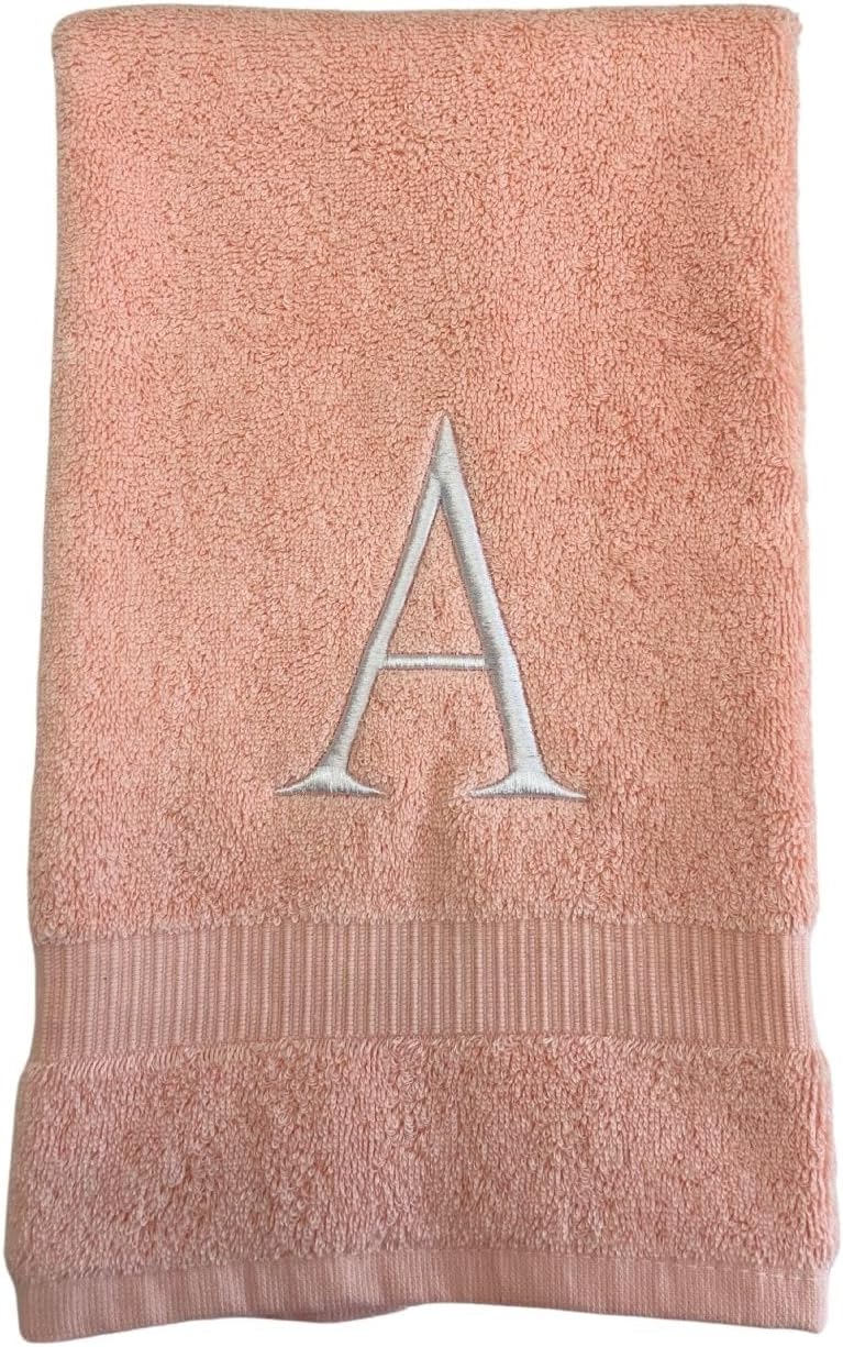 Pink Initial Hand Towel for Bathroom - Monogrammed Luxury Hotel Quality Decorative Embroidered Towel for Powder Room, Spa - GOTS Organic Certified - Set of 2 Letter W