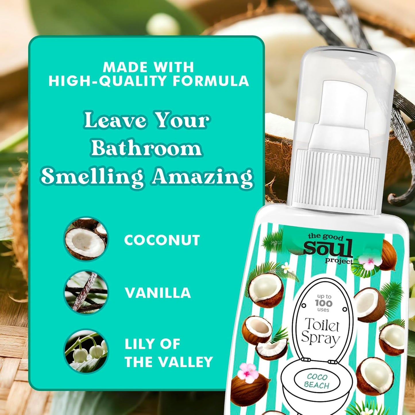 Toilet Spray, Coco Beach, Bathroom Odor Eliminator, Travel Size Air Freshener Spray, 2 Fl.Oz(2 Pack)