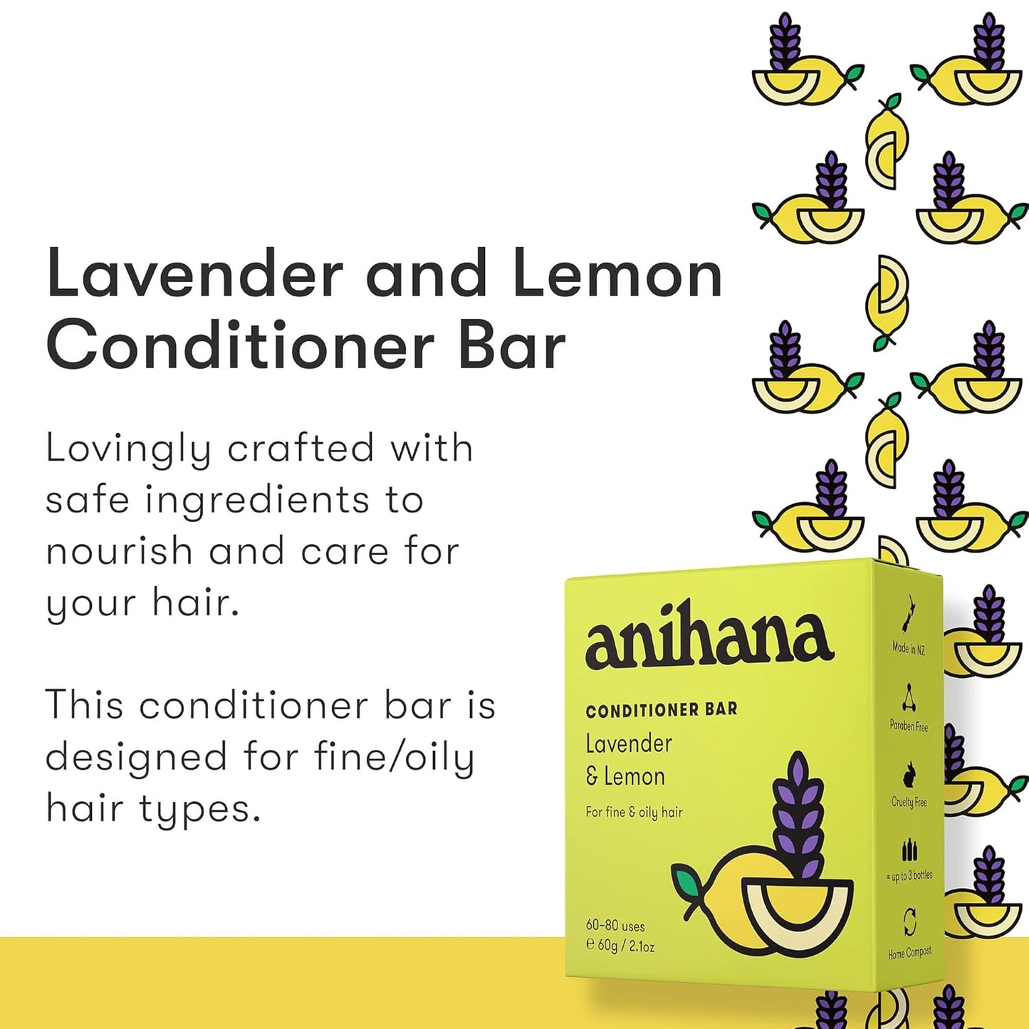 ANIHANA Conditioner Bar for Thin Fine Oily Hair Gives Hair Volume & Body Natural Healthy Look and Shine Paraben Free Lavender and Lemon 2.1 oz