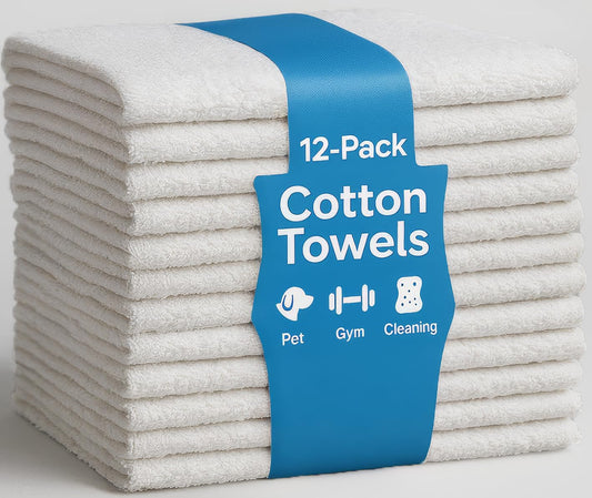 JMR Bulk-Friendly Essentials - Practical Cotton Towels - Economical 22" by 44" Multi-Purpose Towel - Absorbent, Quick-Drying, Soft, Lightweight - Ideal for Pool, Gym, Spa (White) - 36 Pack