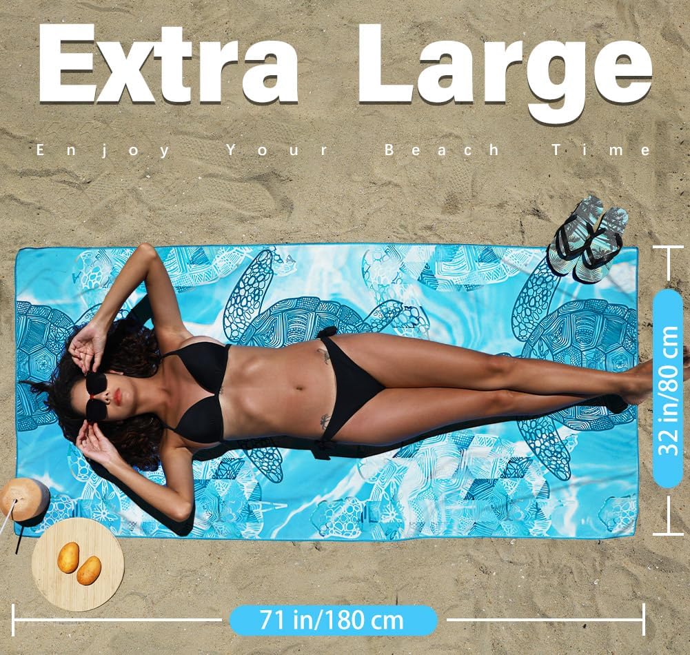 6 Pack Microfiber Lightweight Beach Towel Sand Free Quick Dry Absorbent Thin Compact Towels for Swimming Pool Camping Beach Accessories Large Easy Pack Travel Things for Vacation Essentials Gift