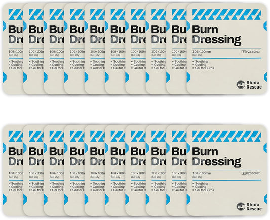 RHINO RESCUE 20 Pack 4" X 4" Burn Dressing, Burn Gel Cooling Soothing Cream Relief Burn First Aid Supplies (20)