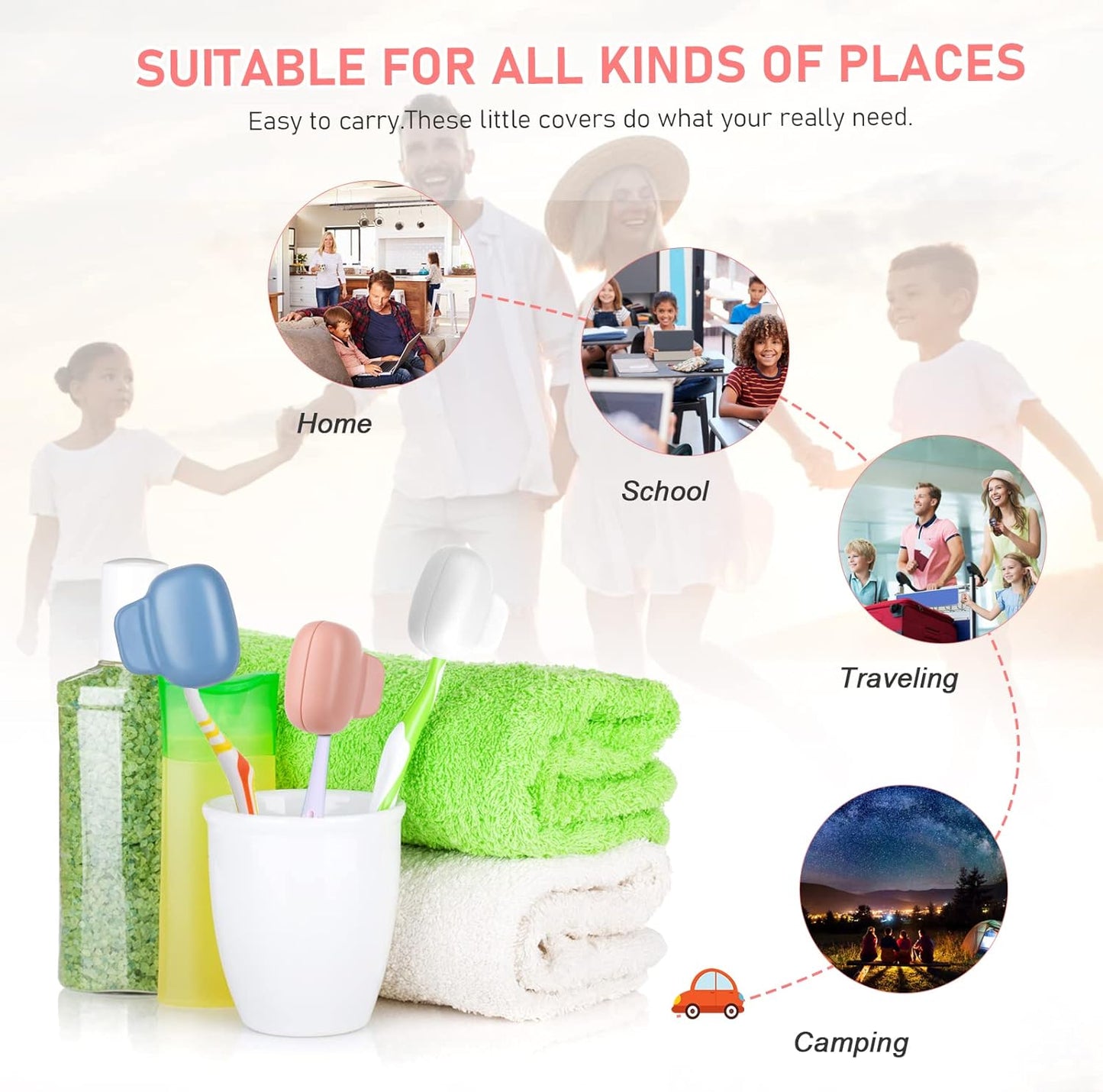 Toothbrush Covers Caps Family Pack:Tooth Brush Coveres Travel Case Protector Plastic Clip for Household Travel, Fits Electronic and Manual Toothbrushes for Adults Kids (4PACK)