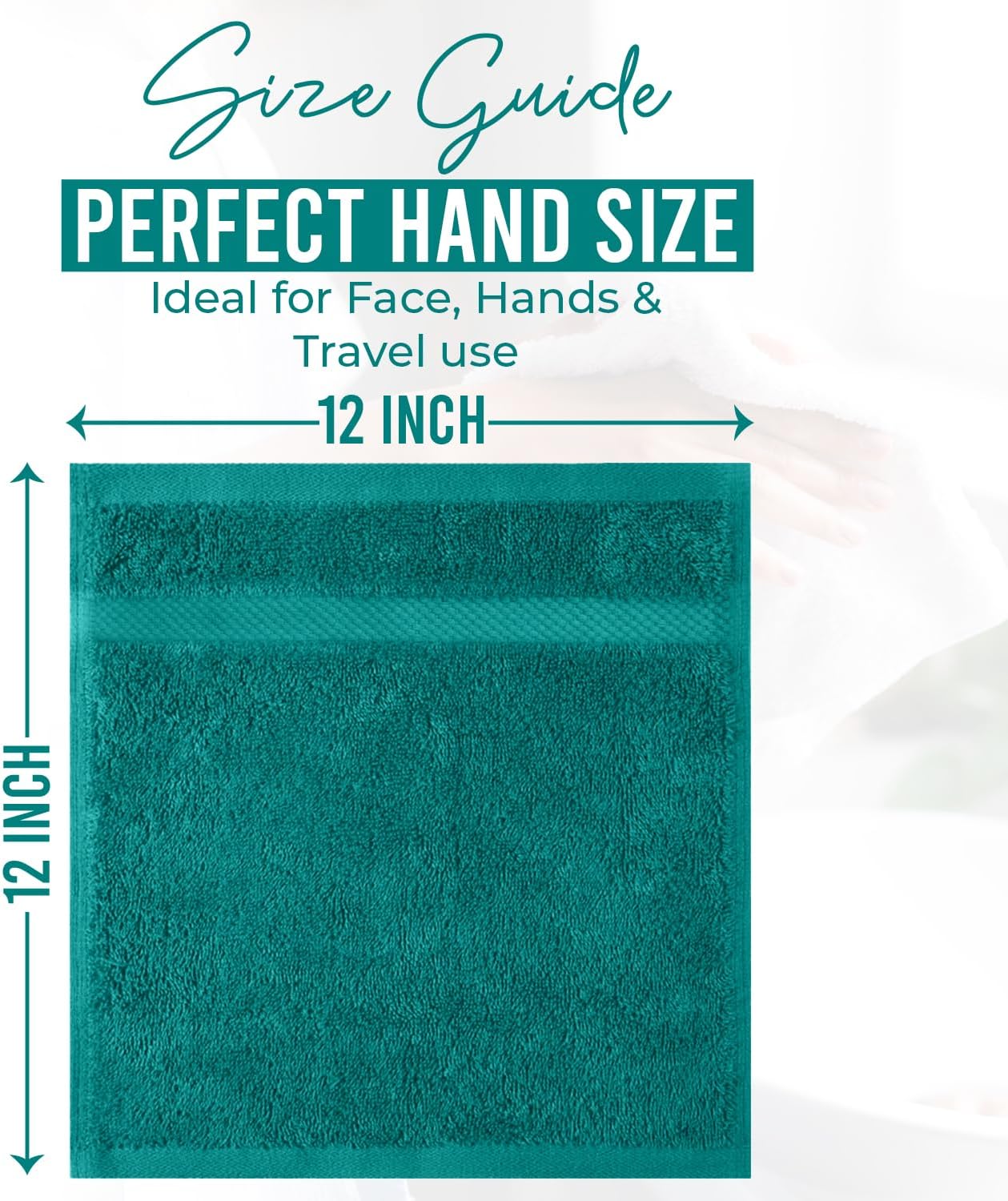 DAN RIVER 12-Pack Premium 100% Cotton Teal Face Towels – Reusable Face Towel Set, Soft & Absorbent Face Cloths for Bathroom & Body – Hand and Face Towels, 550 GSM (12x12 in)