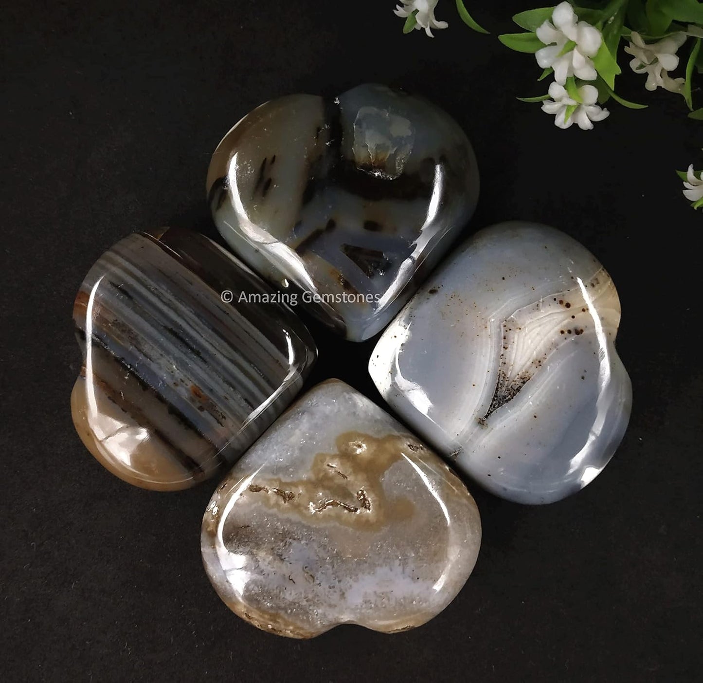 Amazing Gemstone Dendrite Agate Crystal Heart Palm Stone - Pocket Massage Worry Stone for Natural Body Chakra Balancing, Reiki Healing and Crystal Grid