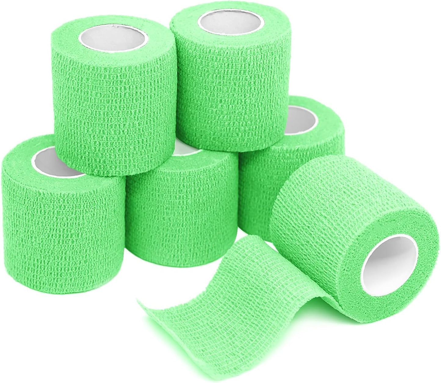 FriCARE Self Adhesive Bandage Wrap, Medical Tape in First Aid Kit, Cohesive Bandages for Wounds Sport Vet, FSA/HSA Eligible, 2 Inches X 5 Yards 6 Rolls, Fluorescent Green