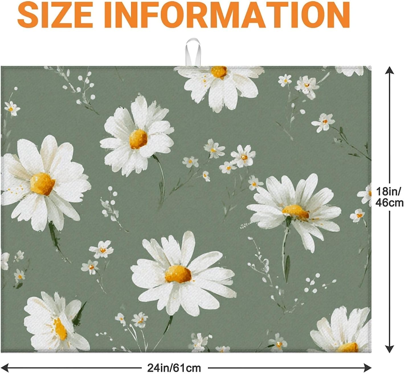Dish Drying Mat For Kitchen Counter, White Daisy Flowers Microfiber Absorbent Dish Drainer Rack Pad Reusable Large 18x24in Drying Mat