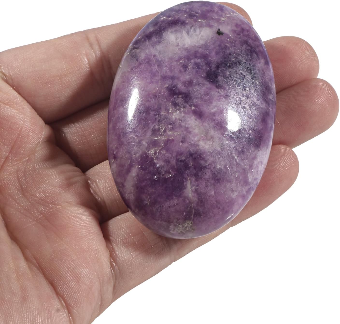 Natural Purple Lepidolite Oval Polished Worry Stones, Healing Crystal Indoor Fountain Stones Massage Energy Anxiety Relief Items