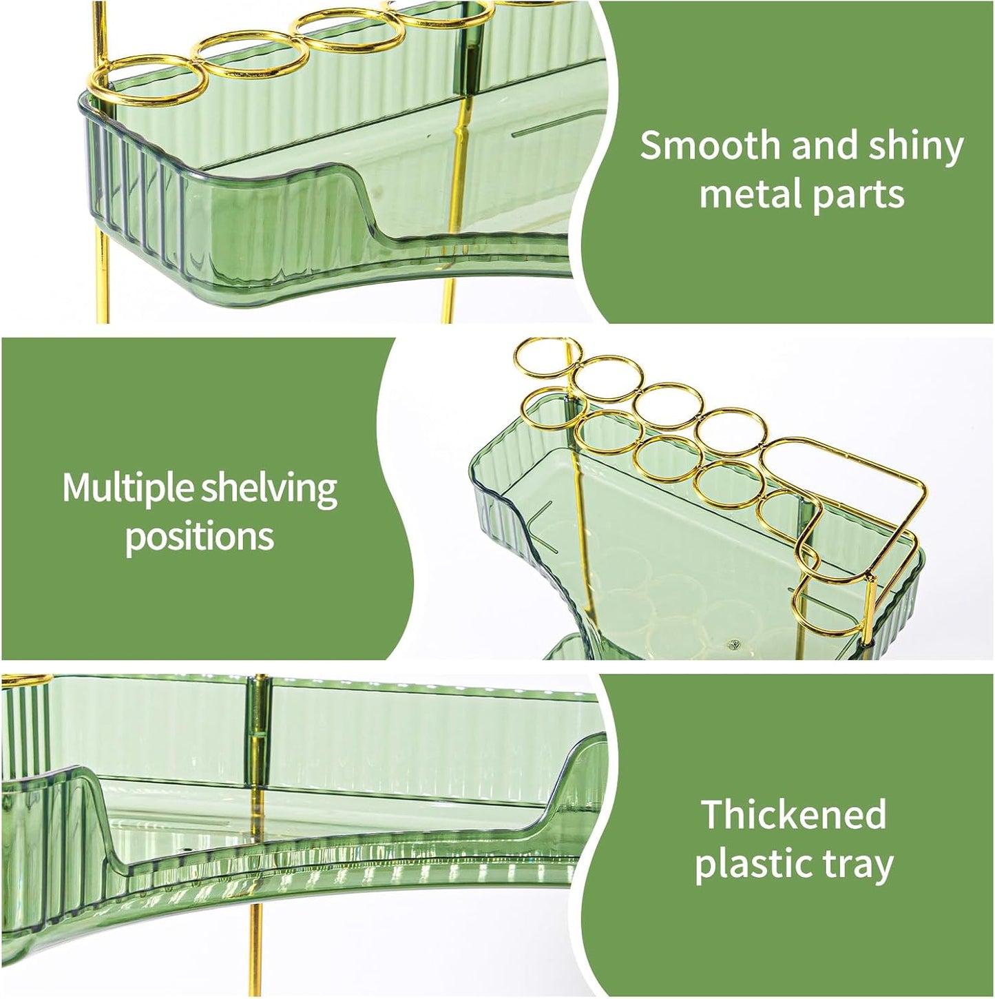 NATURE'S SOURCE Makeup Organizer for Vanity, 3-Tier Corner Bathroom Organizer Countertop with Makeup Brush Holder, Corner Counter Storage for Bathroom Dresser- Green