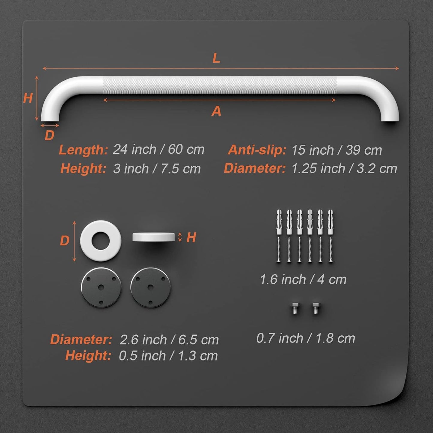2 Pack 24 Inch Oil Rubbed White Shower Grab Bars w/Anti-Slip knurled Grip, iMomwee Stainless Steel Wall Mount Bathroom Safety Balance Handrail, Handicap Elderly Senior Assist Textured Grab Bar Handle