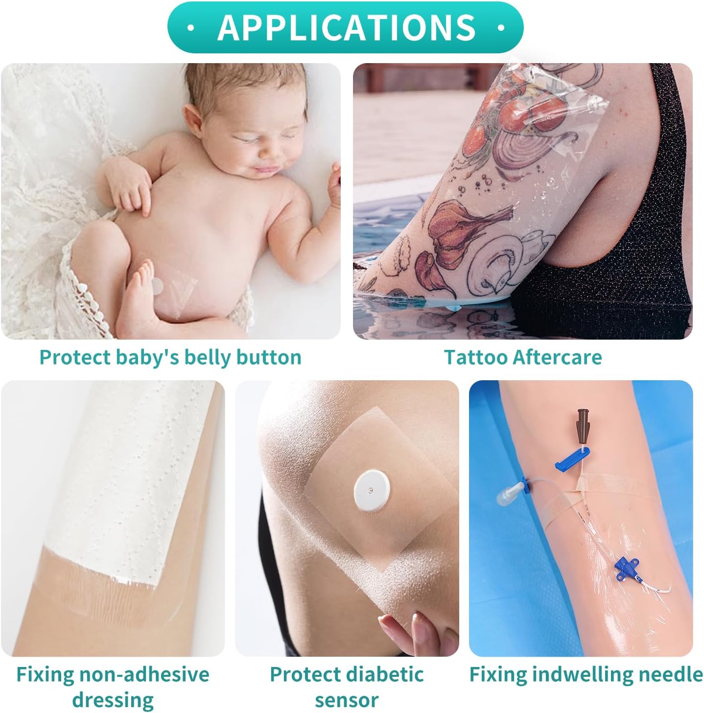 Dimora Waterproof Transparent Film Dressing, Clear Bandage Tape for Wound Care, Adhesive Post Surgical Cover Pad，for IV Shield, Tattoo Aftercare, Shower Protector 4x4 3/4 inch 100 Packs