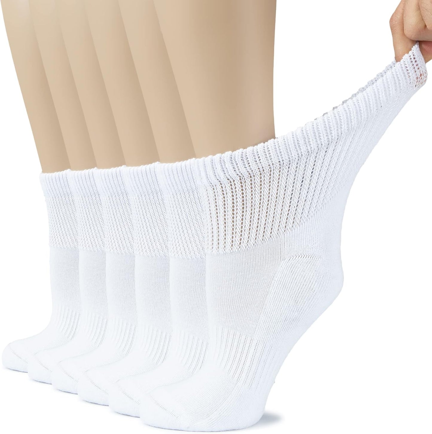 Hugh Ugoli Women's Cotton Diabetic Ankle Socks, Wide, Loose, Stretchy, Seamless Toe, Non Binding Top Semi Cushion, 3-6 Pairs