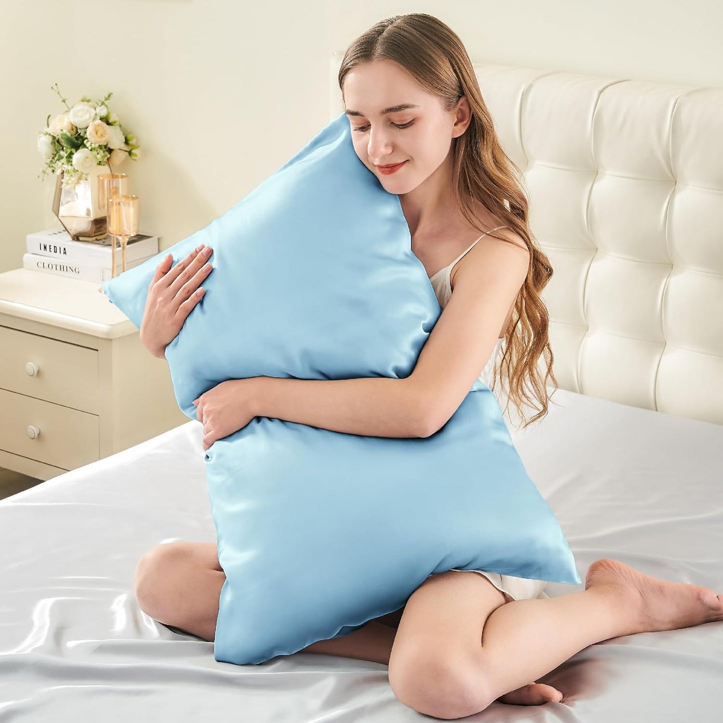 INFIIXSO Mulberry Silk Pillowcase for Hair and Skin, Silk Pillow Cases Standard Size with Hidden Zipper 20x26 Inches, Super Smooth and Soft Cooling Pillow Cases for Hot Sleepers(Light Blue, 1 Pack)