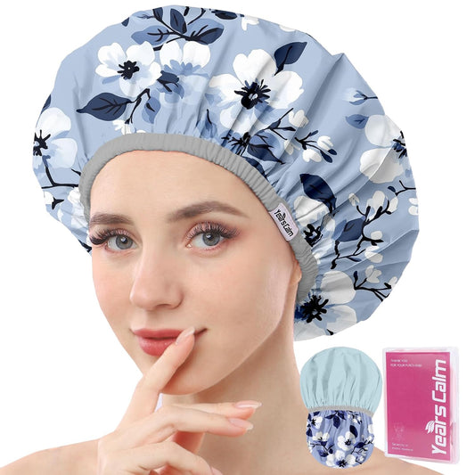 Years calm Shower Caps for Women Reusable Waterproof – Double Layer Elastic Cap with Tropical Botanical Print Shower Cap for Shower, Spa, Travel, Bath & Daily Hair Protection