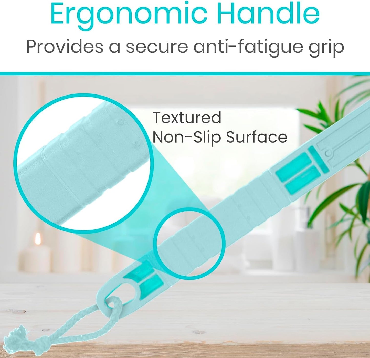 Vive Long Handled Loofah on a Stick - Mesh Back Sponge for Bath, Reusable w/Extra Pouf - Exfoliating Scrubber for Elderly & Disabled, Soft Loofa for Bathing Men & Women