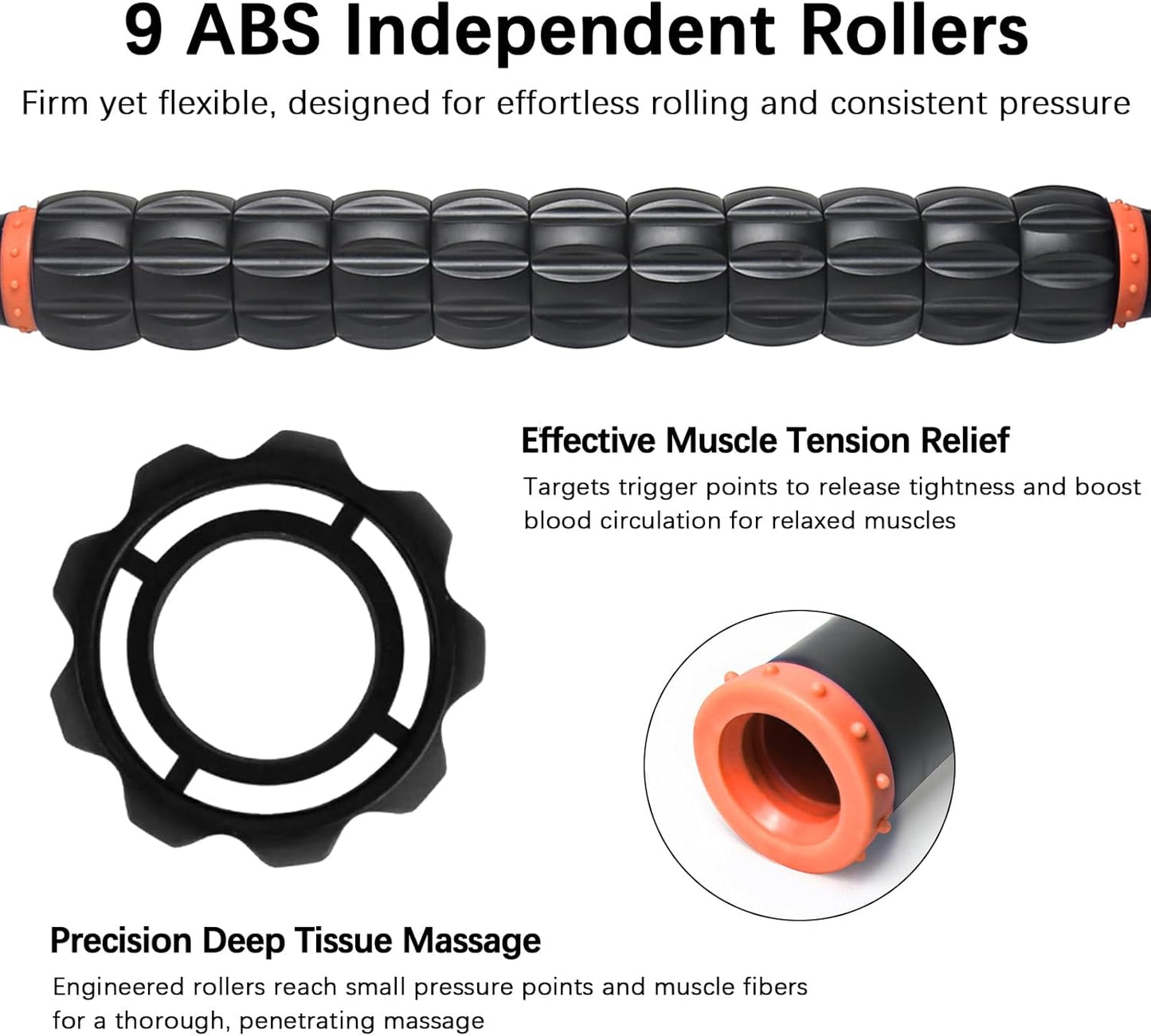 Muscle Roller Stick for Athletes -Roller Massager for Myofascial Pain Relief - Handheld Physical Therapy & Recovery Tool(Orange black-18 inch)
