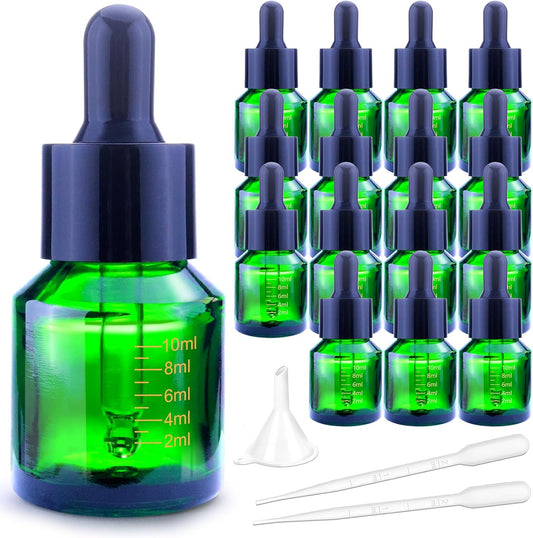 15ml Dropper Bottles with Measurement, Glass Essential Oil Jars Green, 1/2 oz Bottles with Glass Eye Dropper for Essential Oil,Tincture