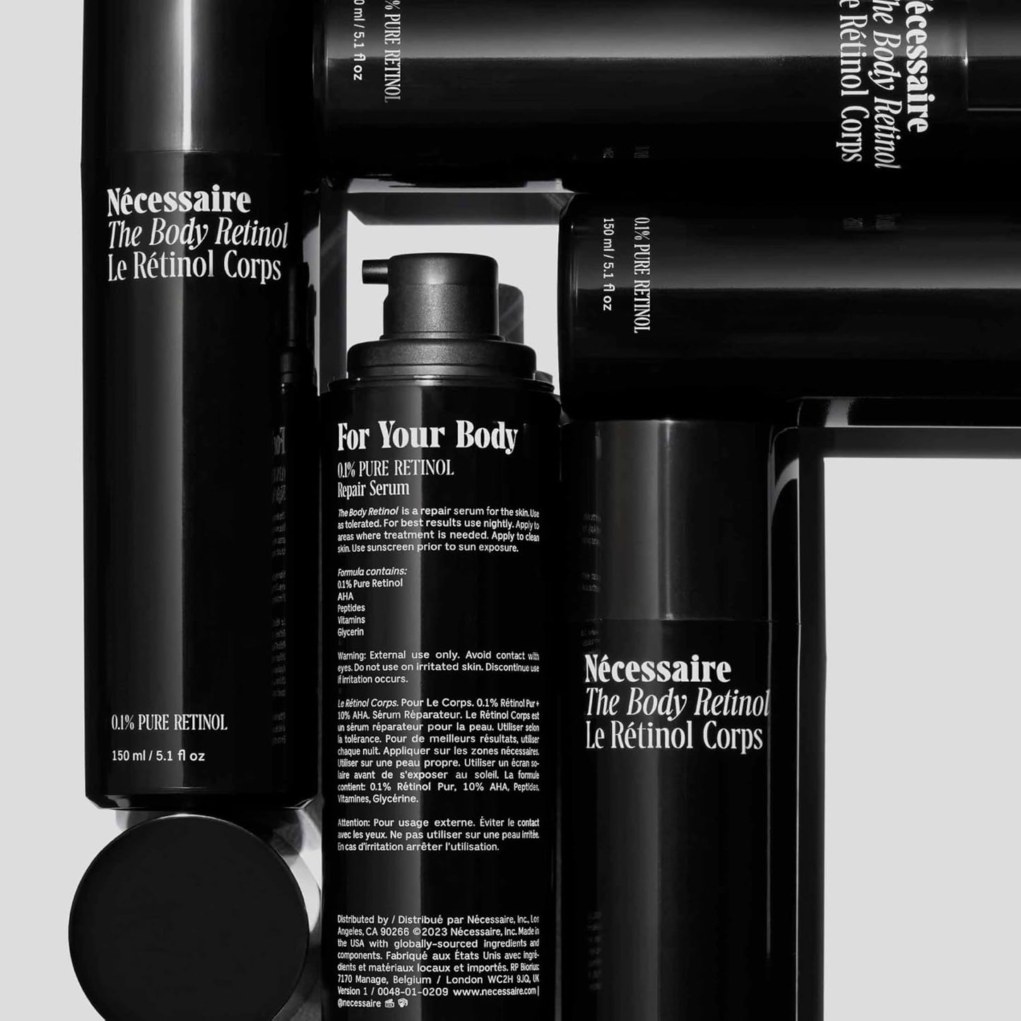 Nécessaire The Body Retinol - Firming Repair Serum + Retinol Body Lotion For Women & Men. Wrinkle + Line Prevention. 0.1% Pure + 10% AHA Crepey Skin Treatment. 5.1 oz