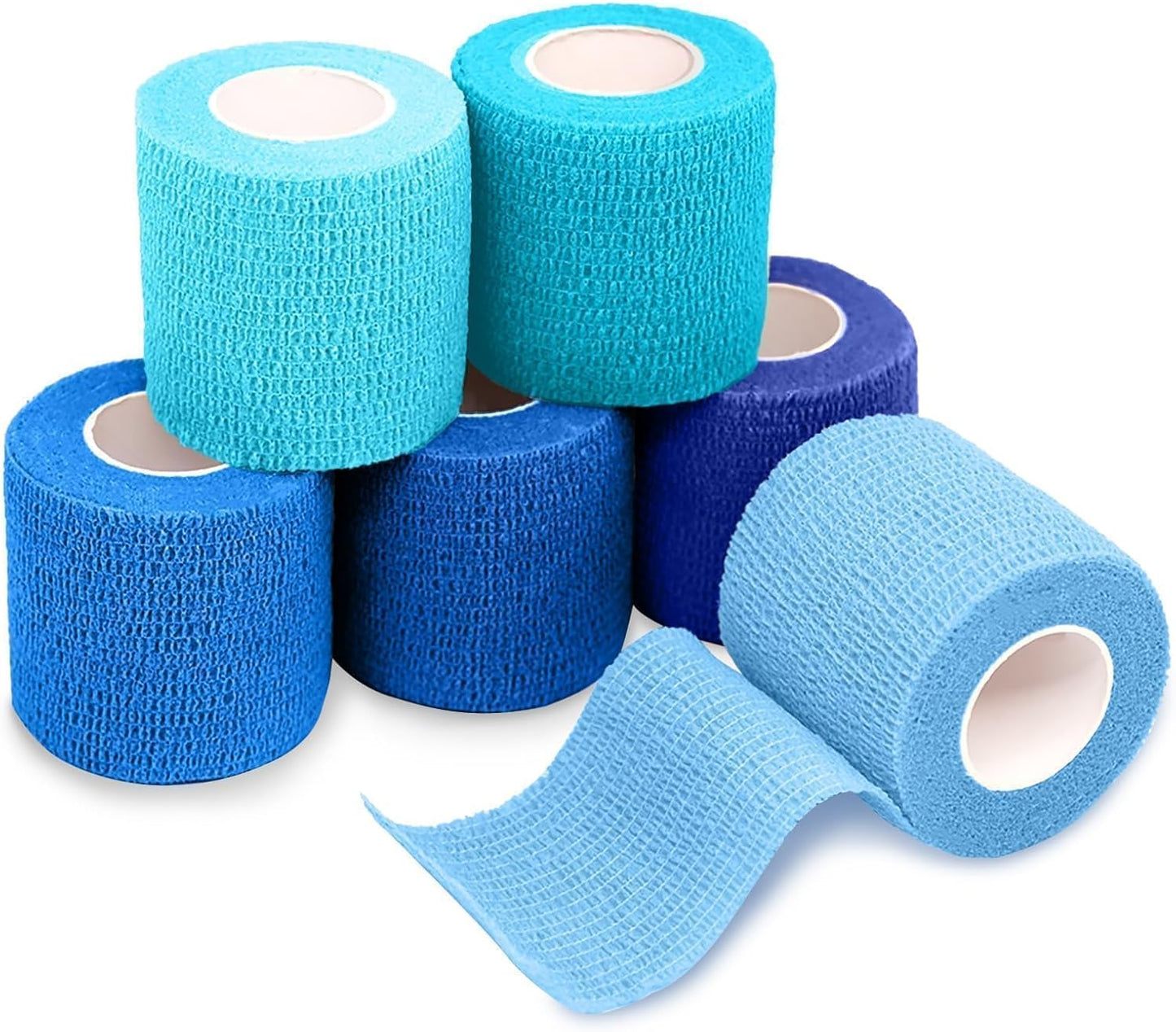 FriCARE Self Adhesive Bandage Wrap, Medical Tape in First Aid Kit, Cohesive Bandages for Wounds Sport Vet, 2 Inches X 5 Yards 6 Rolls, Ocean