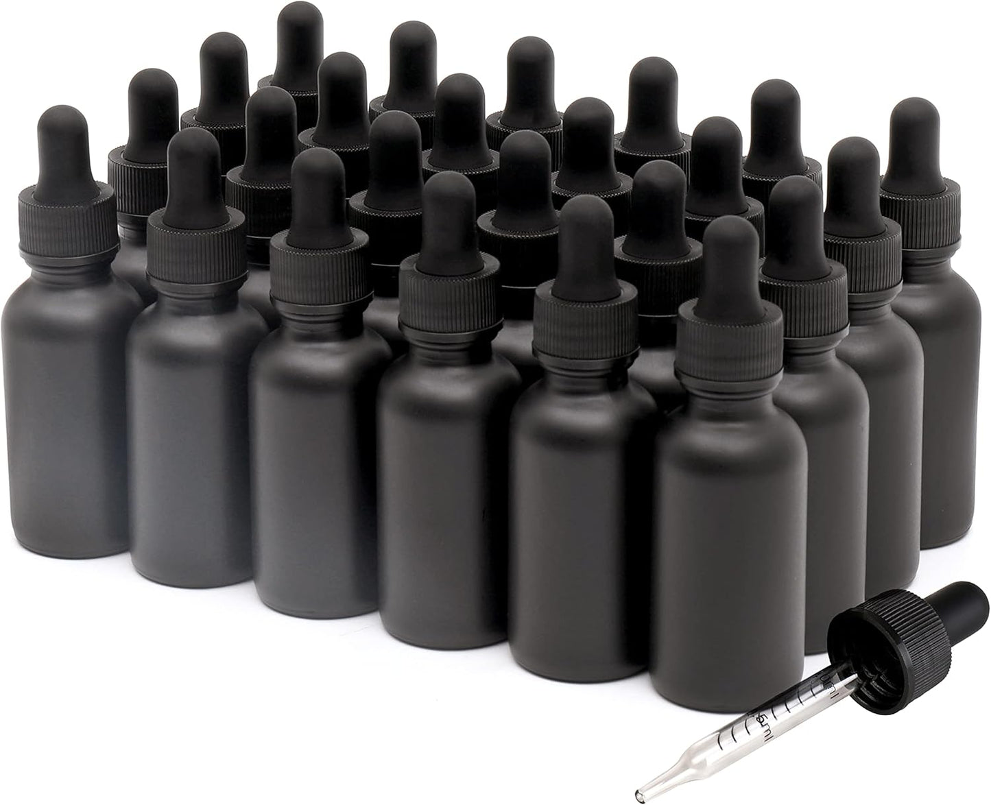 24 Pack,1oz Glass Dropper Bottle, Frosted Black Tincture Bottles with Dropper,Pretty Finish for All Kinds of Liquids,Oil Bottles for Hair- Stronger Suction ideal for Leakproof Travel
