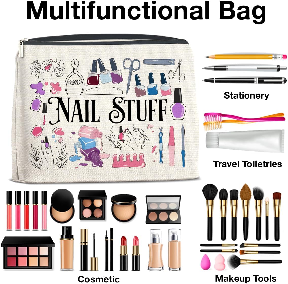 Nail Tech Makeup Bag Gifts for Women Nail Technician Artist Manicurist Cosmetic Bag Zipper Makeup Pouch