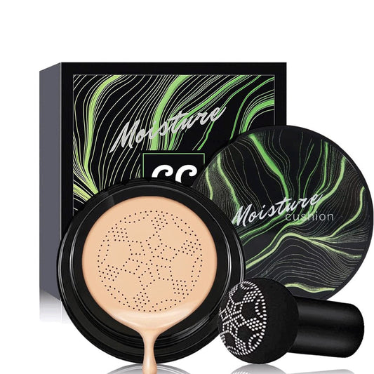 Mushroom Head Air Cushion CC Cream Nature Foundation, Moisturizing BB Cream, Long Lasting Matte Concealer, Bright Makeup Base with Mushroom Makeup Sponge (#04 Buff Beige)