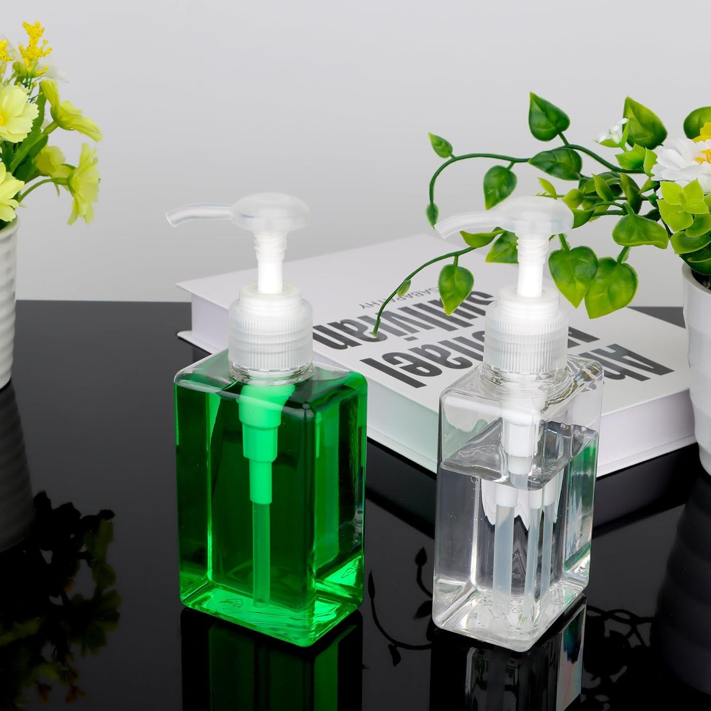 150ml (5.1oz) Pump Bottle Dispenser Jansburg 2 Pack Refillable Flat Square Plastic Lotion Dispenser Leakproof Empty Lotion Pump Bottle for Essential Oil Soap Lotion Shampoo Clear