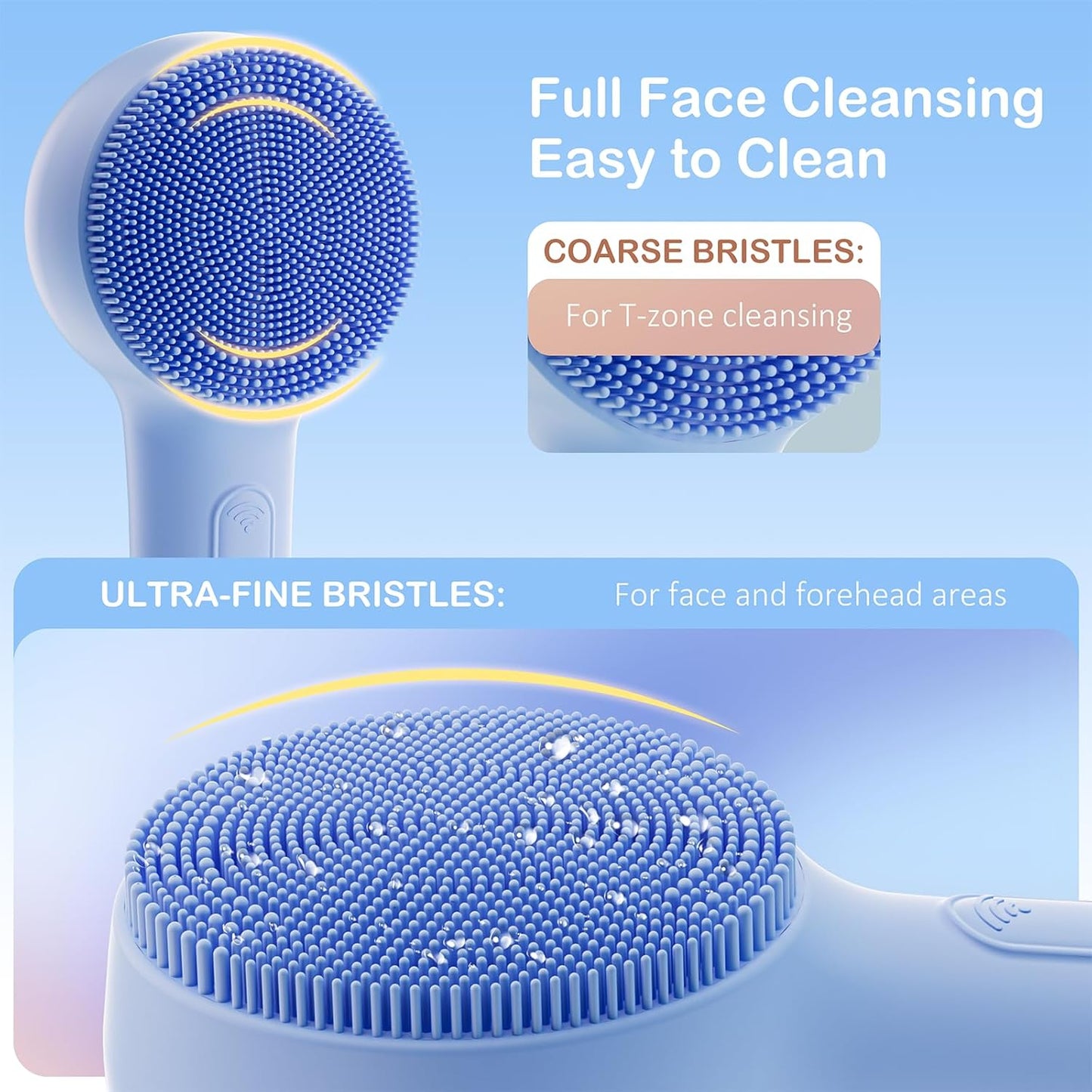 Facial Cleansing Brush Silicone Face Scrubber Waterproof Rechargeable Exfoliator Massage Device for Men & Women, Deep Pore Cleansing, Exfoliating, Removing Blackhead Electric Face Scrub Brush (Blue)