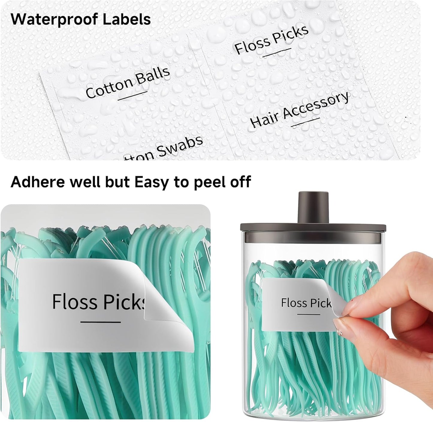 TIPGO Glass Qtip Holder Dispenser for Bathroom - 10 oz Clear Canister Apothecary Jar for Cotton Swabs, Balls, Pads, Floss Picks, Small Containers for Makeup Storage Organizer (2 Pack, Brown)