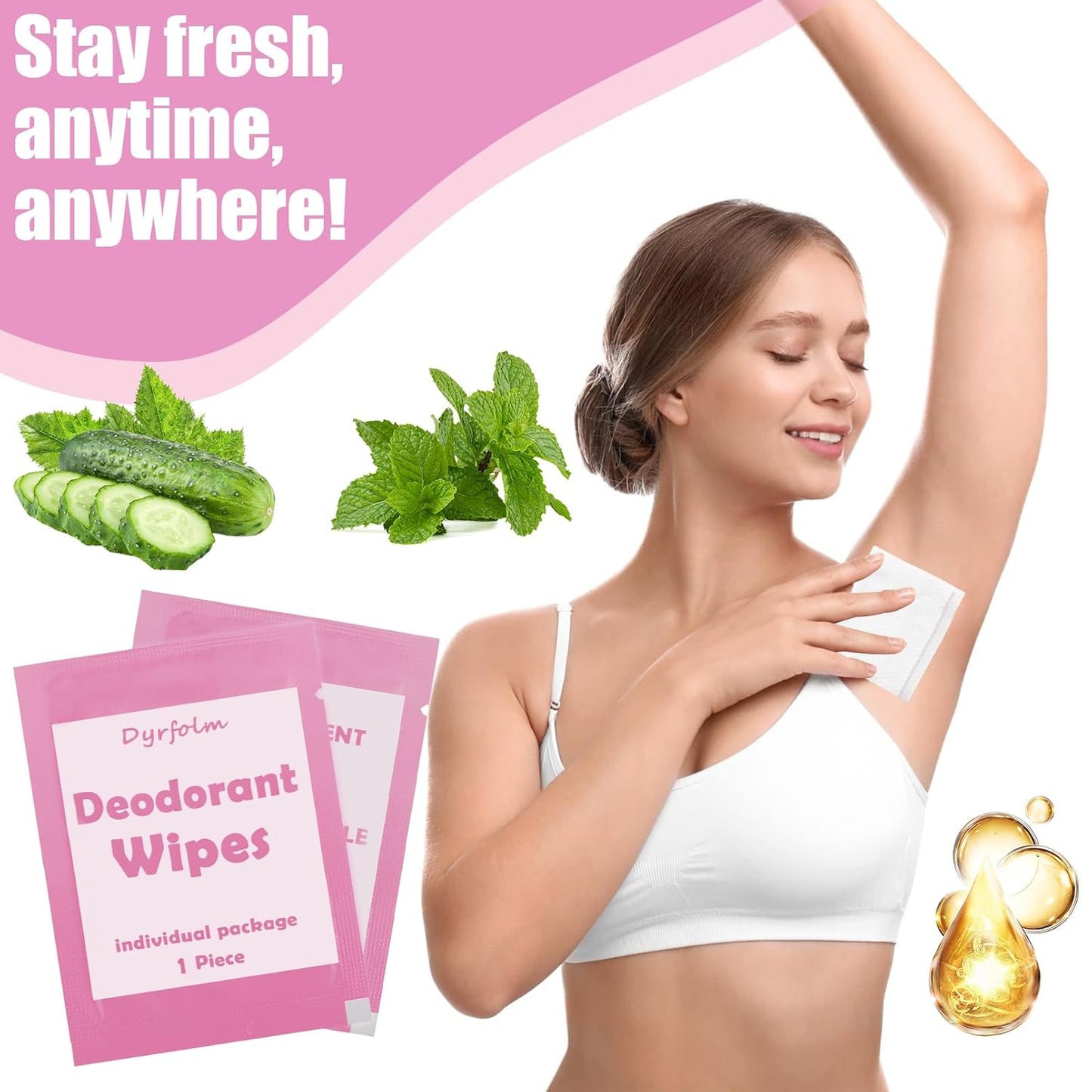 200 Pcs Underarm Deodorant Wipes,Travel Deodorant Wipes,Individually Wrapped Antiperspirant Wipe,Sweat Body Wipe for Women Men Adults Sports Travel Essentials(Pink)