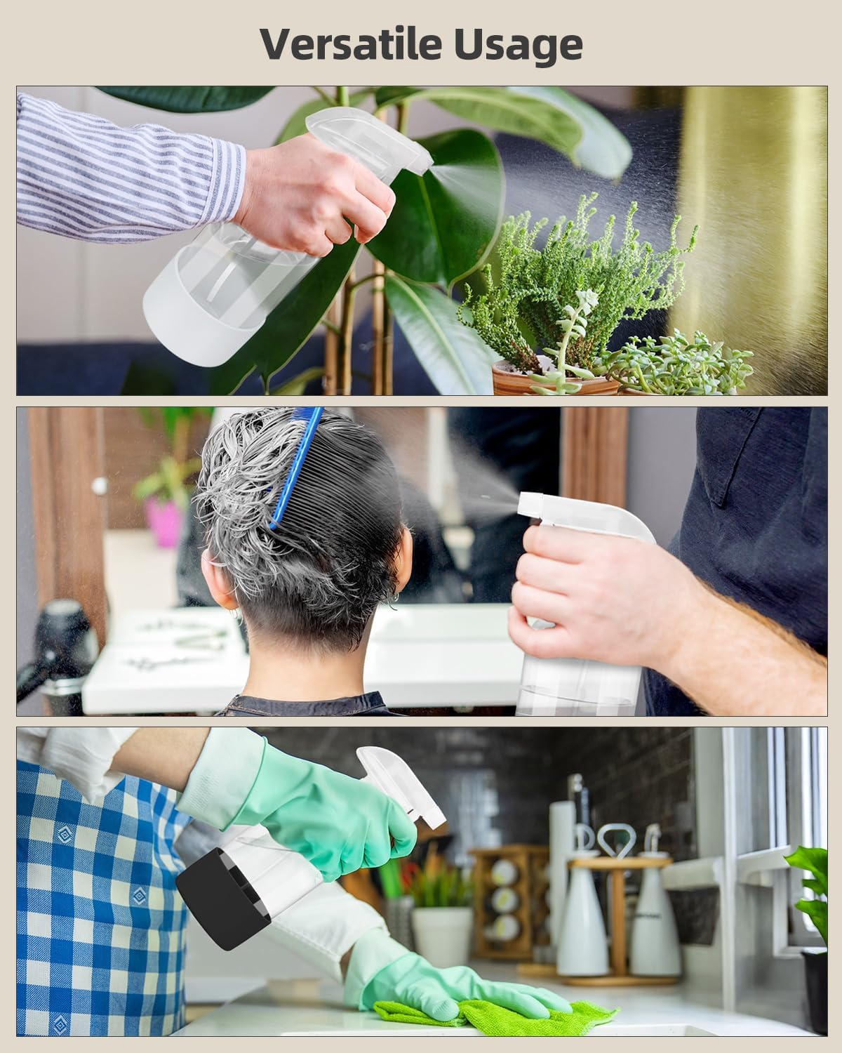 2 Pack Glass Spray Bottles 8 oz, Empty Refillable Containers with Silicone Sleeve Protection, Glass Spray Bottles for Cleaning Solutions, Hair and Plants with Adjustable Nozzles Black&White