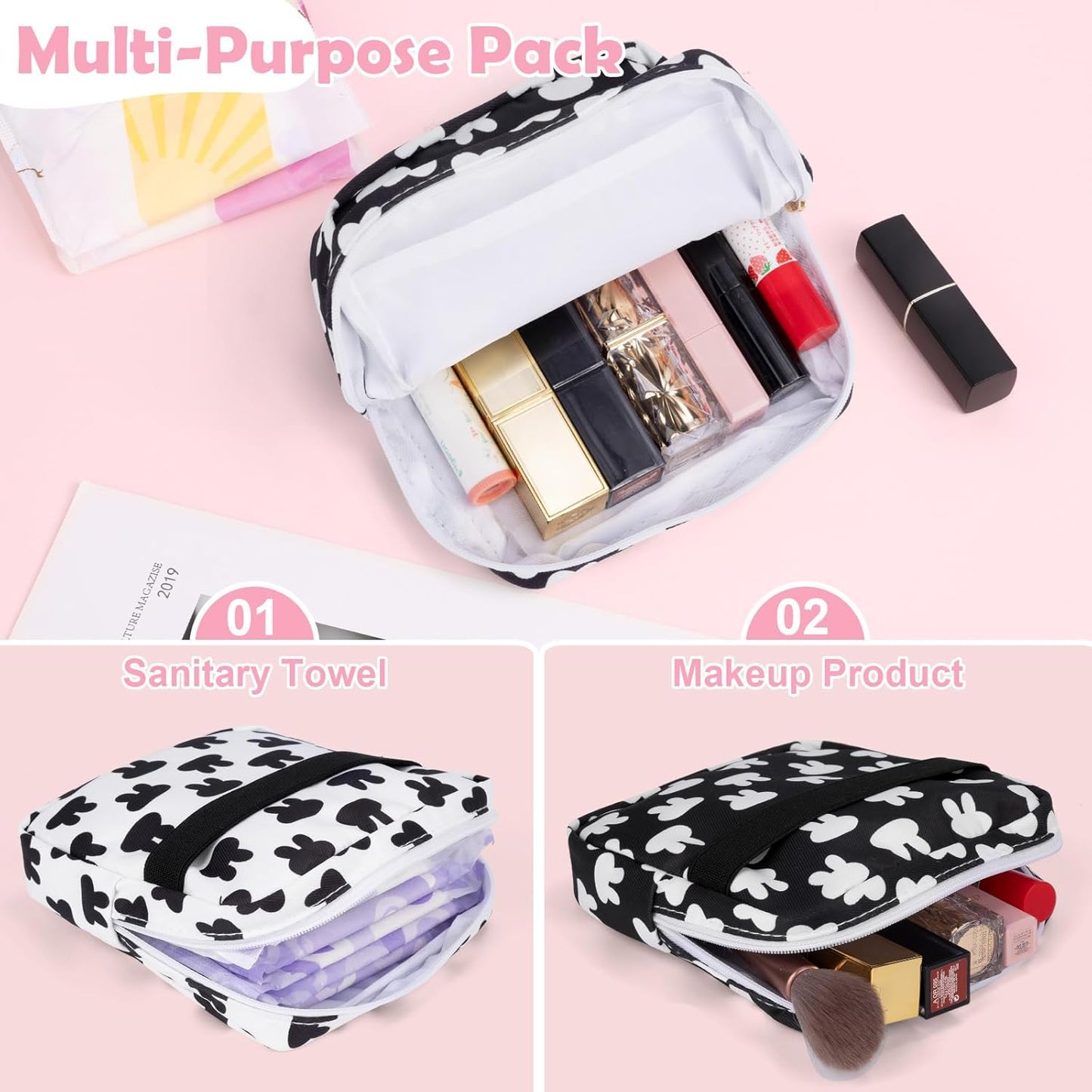 Desing Wish Period Bag Pouch Soft Cloth Sanitary Napkin Storage Bag Portable Menstrual Pad Pouches Tampon Holder for Purse First Period Kit for Girls 9-12 (Red-blue Stripes)