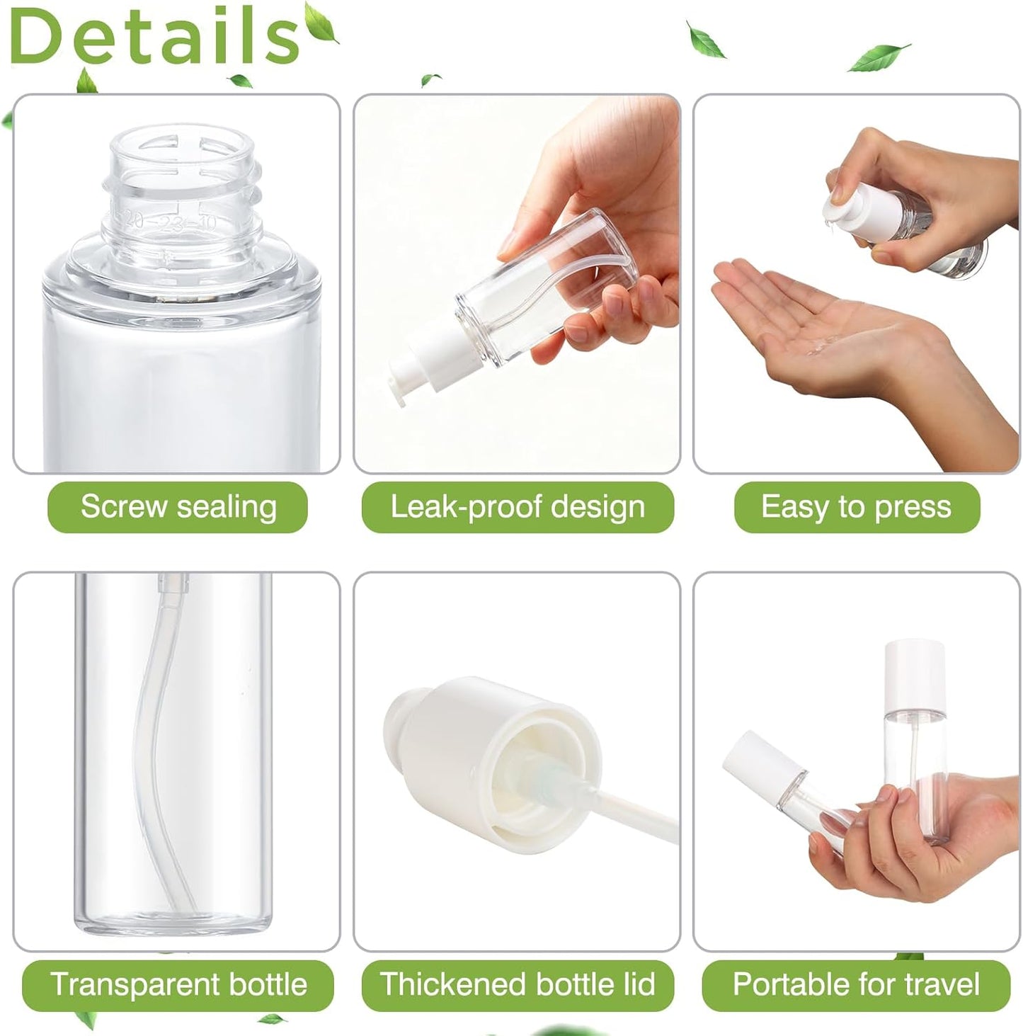 Boenoea Small Pump Bottle 3.4oz/100ml Travel Cosmetic Cream Pump Bottles Empty Pump Dispenser for Shampoo Lotion and Cream 3 Pack Clear