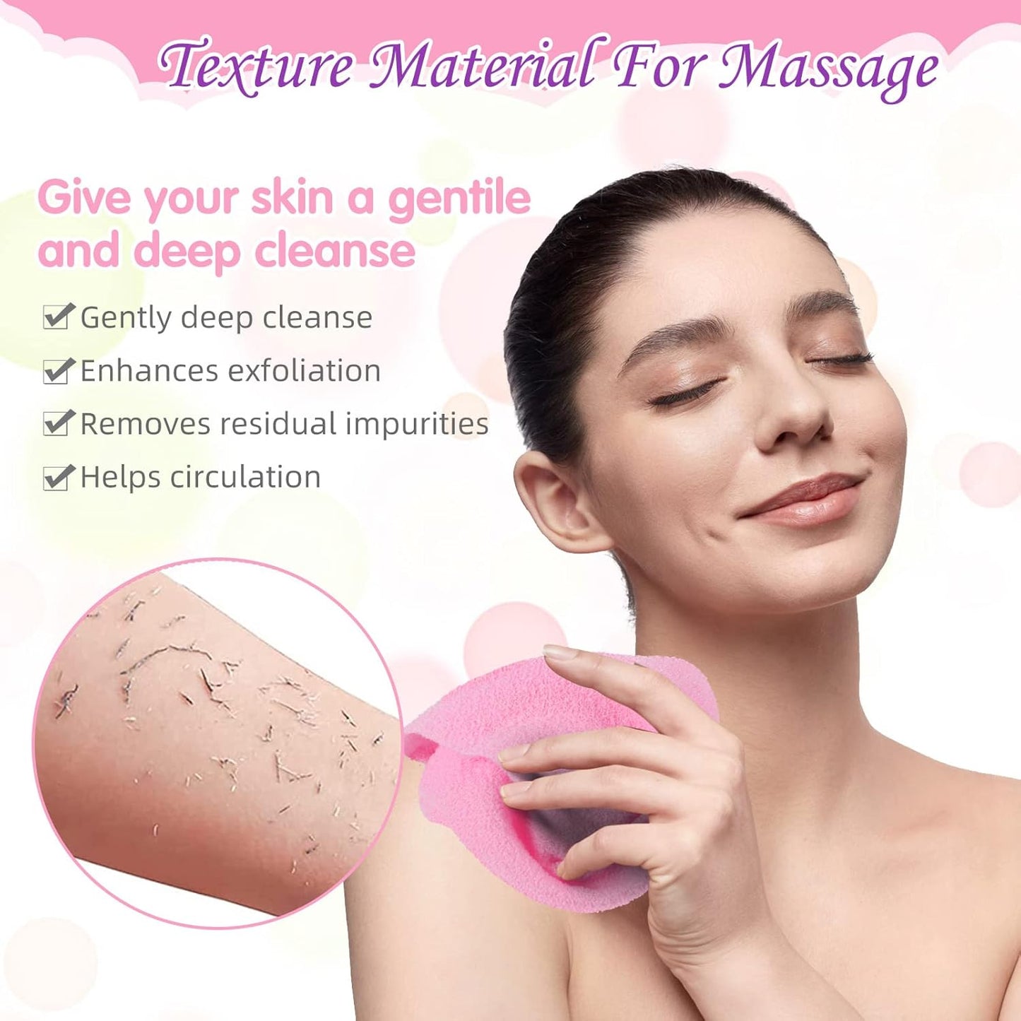 Moukeren Exfoliating Back Scrubber with Handles 4 Pack Nylon Back Exfoliator Extended Length Washers Scrubbers Stretchable Pull Strap Exfoliating Washcloth(Pink, Purple)