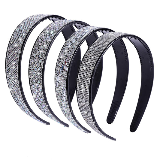 Plastic Rhinestone Headbands for Women,4PCS Sparkly Silver Crystal Headband Non Slip Tooth Hair Bands Rhinestone Hair Hoop,Comfortable Daily Prom Party Head Accessories