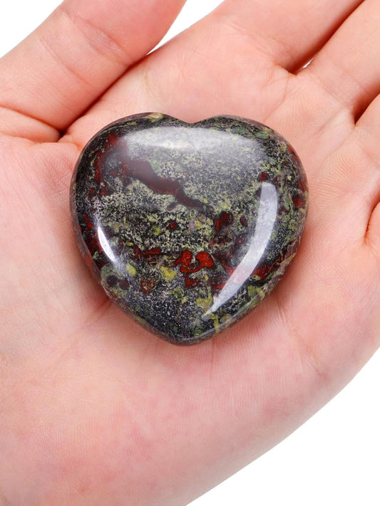 Jovivi 45mm Big Dragon Bloodstone Crystal Heart Healing Crystals Heart Stones Polished Pocket Love Gemstones Natural Reiki Chakra Balancing Meditation Massage Gift Palm Worry Stones for Anxiety