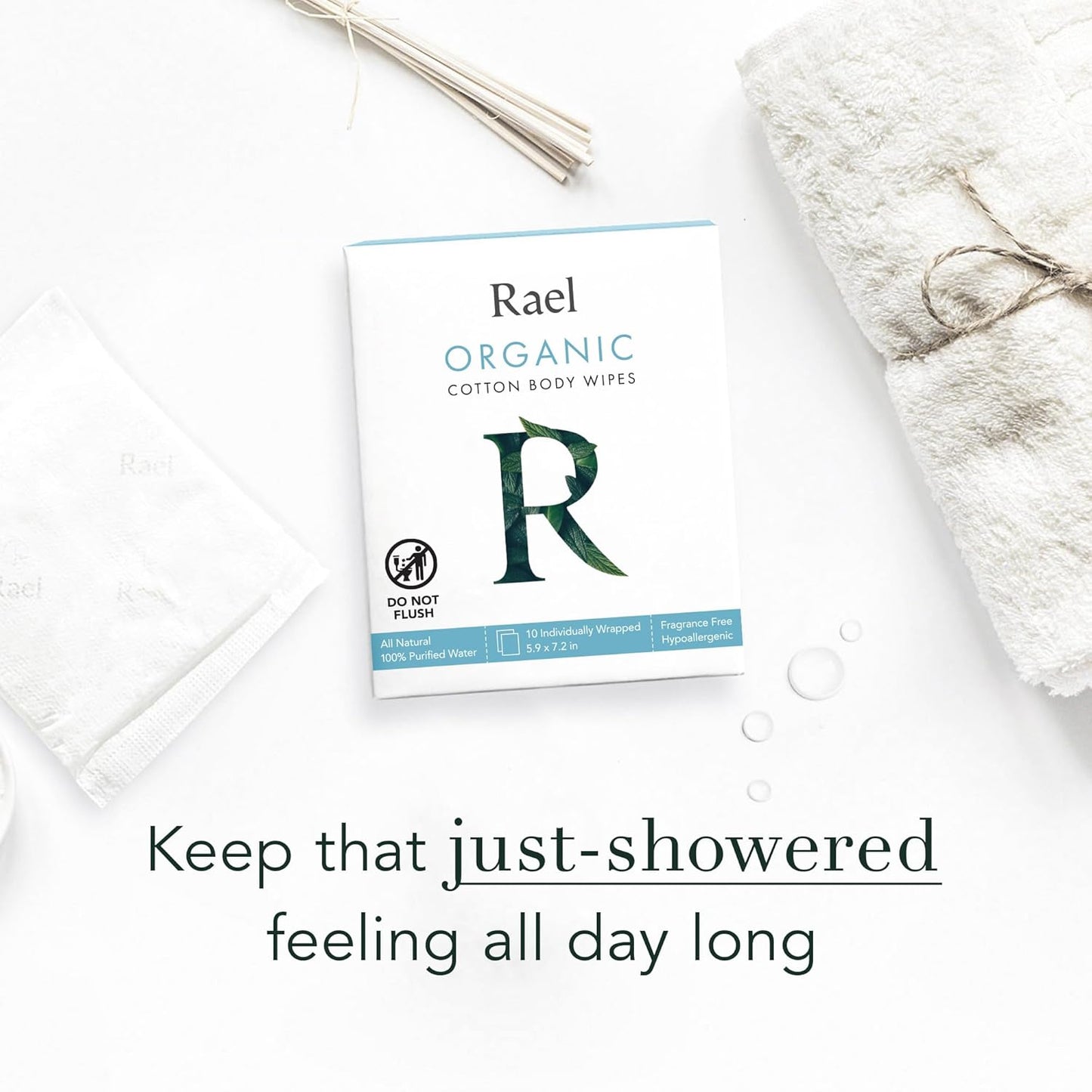 Rael Organic Cotton Wipes - Body Cloth, Individually Wrapped, All Skin Types, Vegan, Cruelty-Free, Unscented (10 Count, Pack of 4)