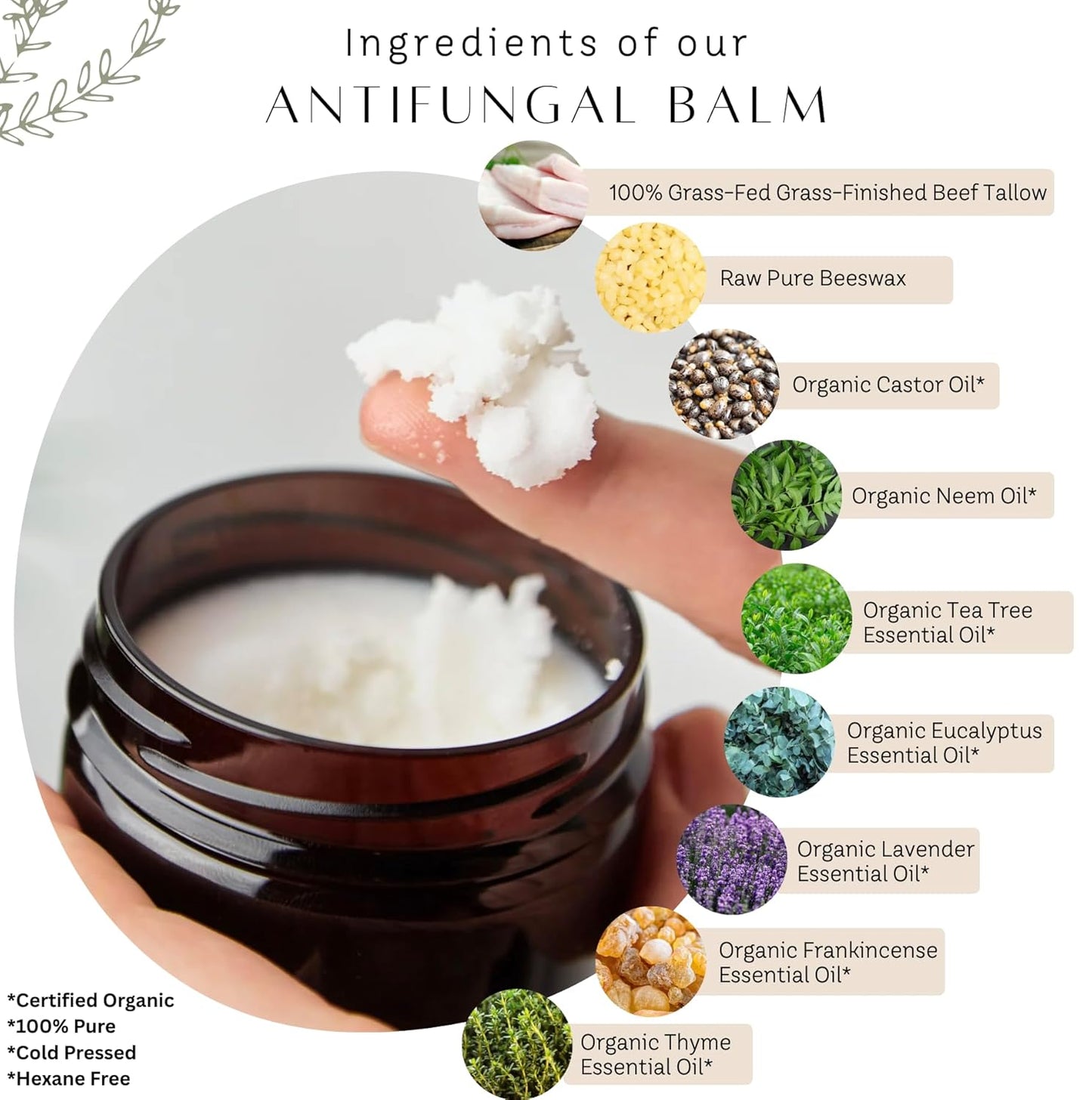 Tallow Antifungal Balm | Organic Tea Tree Oil Balm with Grass-Fed Tallow | Non-Toxic Itchy Skin Relief Balm | All Natural Remedy for Athletes Foot, Jock Itch, Ringworm | 2 FL. oz.