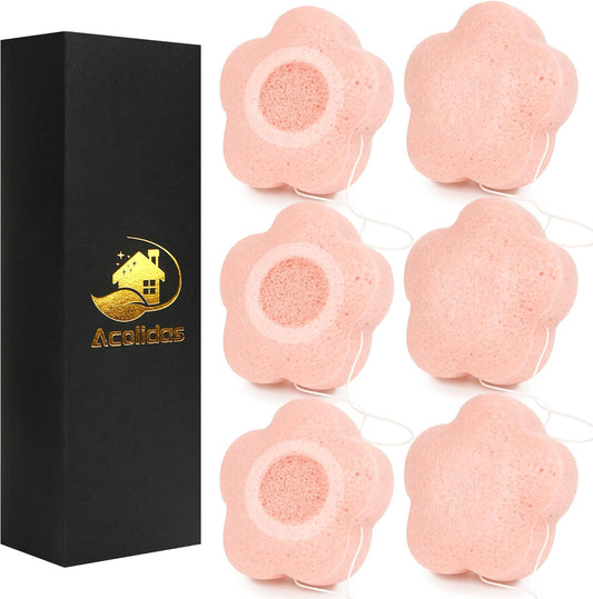Konjac Facial Sponges Scrubbers Set for Cleansing Exfoliating Washing Face Body, Organic Natural Face Sponge Puffs for Exfoliator Skincare Makeup Removal, Safe for Women Men Sensitive Oily Dry Skin