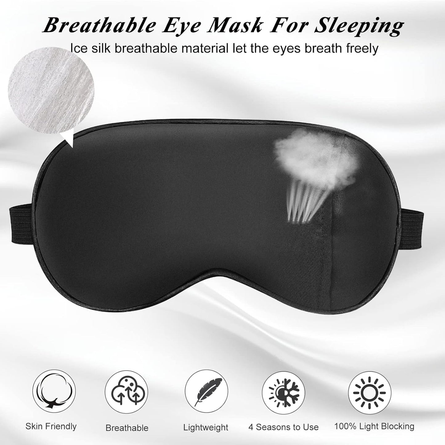 Eye Mask, Cooling Sleep Mask Gel Eye Mask for Sleeping, Black Silk Sleeping Mask for Travel, Gifts for Men Women, Stocking Stuffers