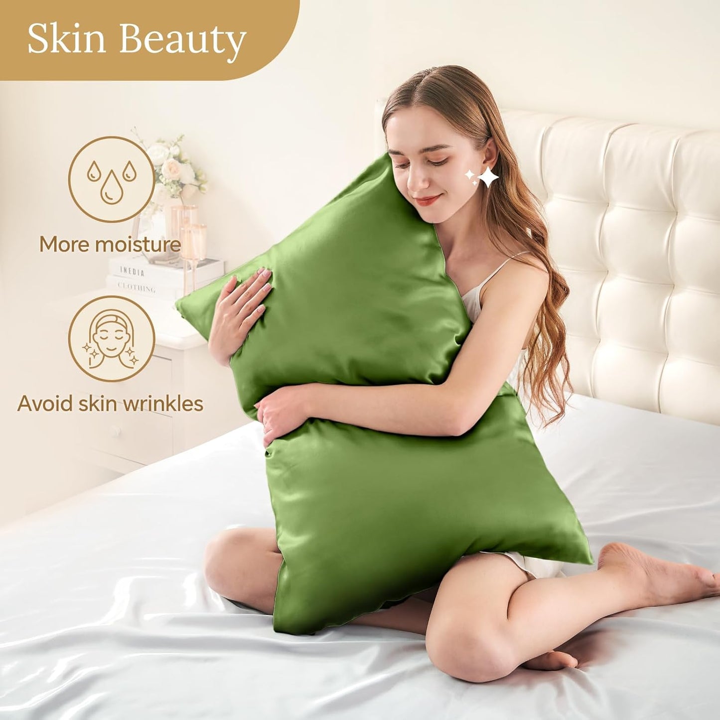 INFIIXSO Mulberry Silk Pillowcase for Hair and Skin, Silk Pillow Cases Queen Size Set of 2 with Hidden Zipper 20"x30", Ultra Smooth and Soft Cooling Pillow Cases for Hot Sleepers(Cedar Green, 2 Pack)